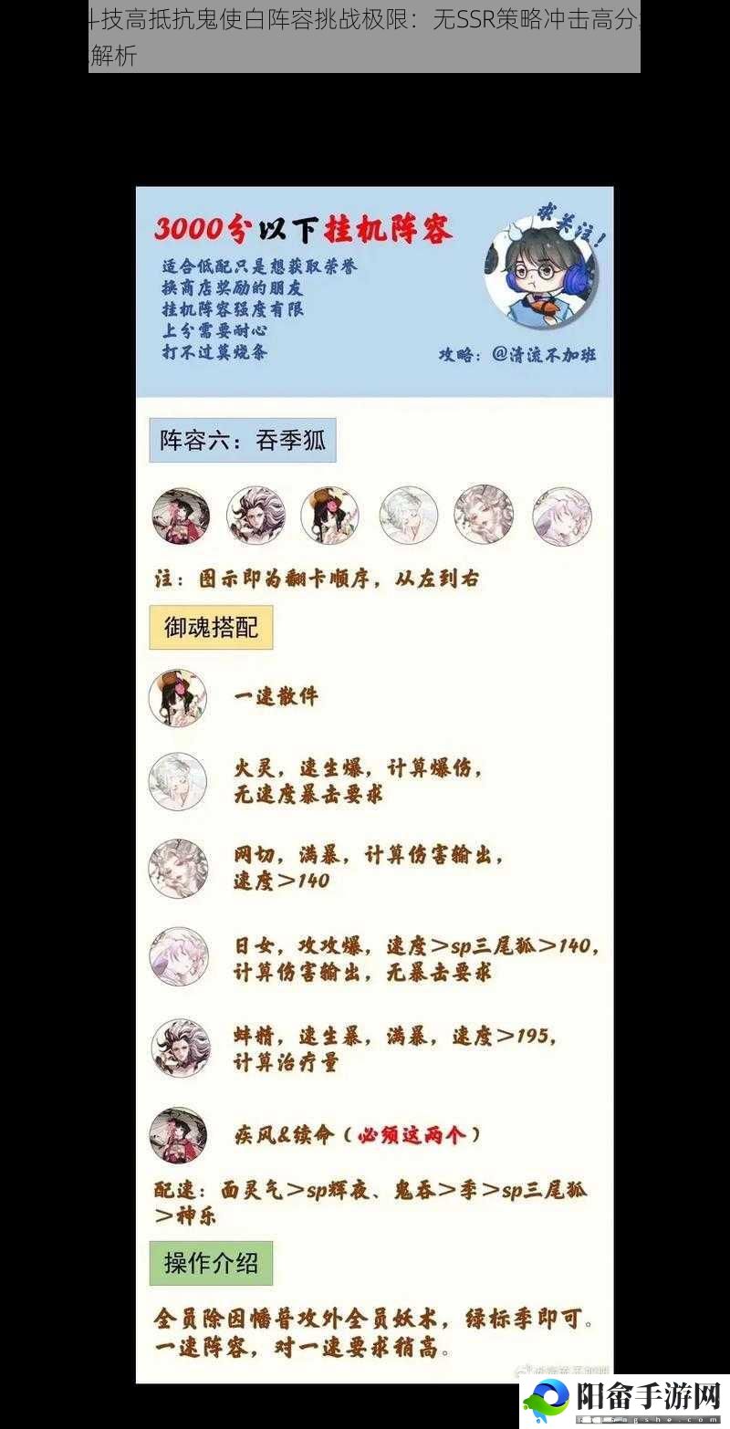 阴阳师斗技高抵抗鬼使白阵容挑战极限：无SSR策略冲击高分巅峰3600分实战解析