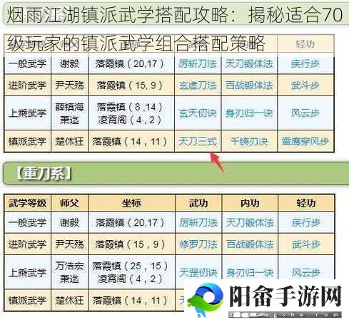 烟雨江湖镇派武学搭配攻略：揭秘适合70级玩家的镇派武学组合搭配策略