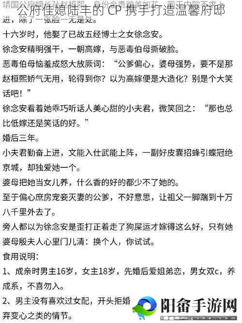 公府佳媳陆丰的 CP 携手打造温馨府邸