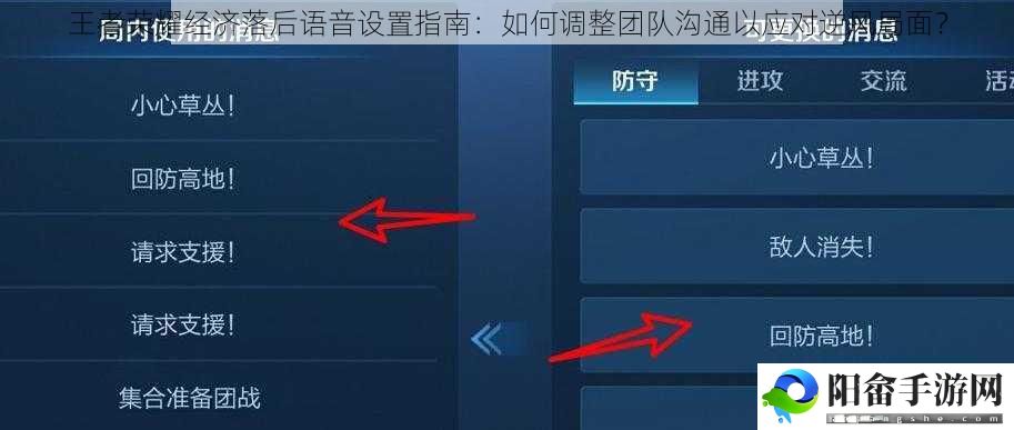 王者荣耀经济落后语音设置指南：如何调整团队沟通以应对逆风局面？
