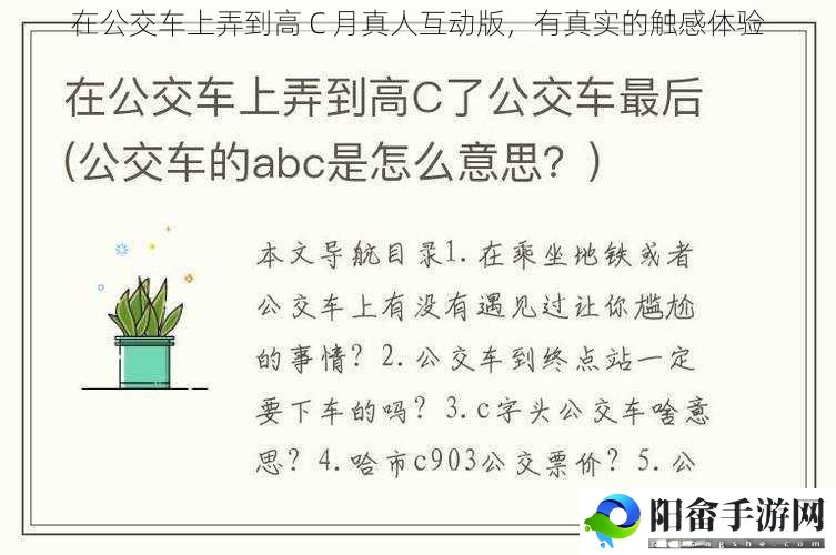 在公交车上弄到高 C 月真人互动版，有真实的触感体验