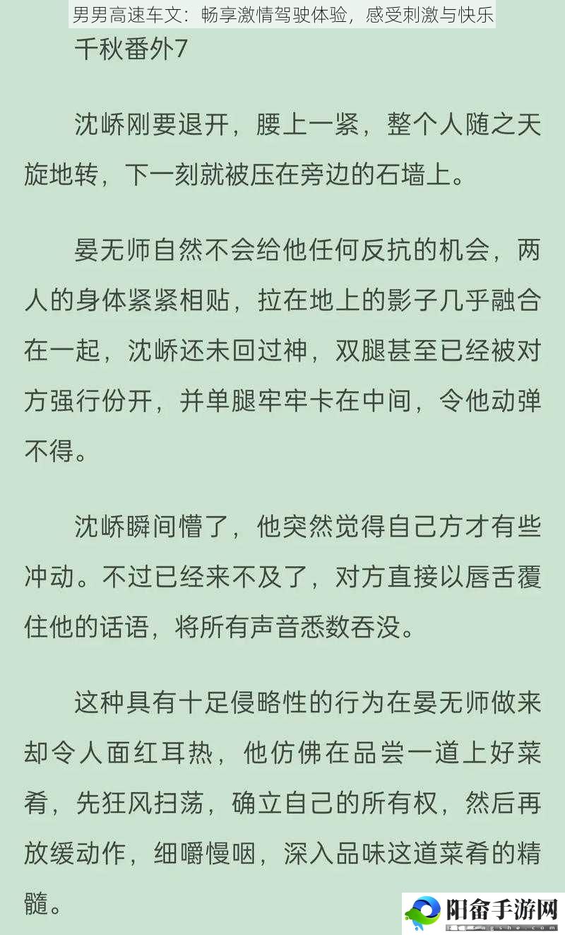 男男高速车文：畅享激情驾驶体验，感受刺激与快乐