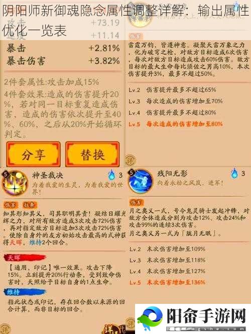 阴阳师新御魂隐念属性调整详解：输出属性优化一览表