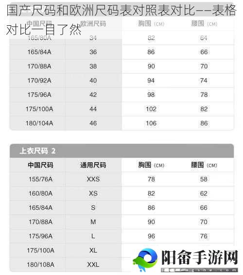 国产尺码和欧洲尺码表对照表对比——表格对比一目了然