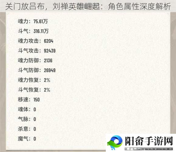 关门放吕布，刘禅英雄崛起：角色属性深度解析