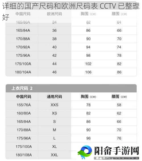 详细的国产尺码和欧洲尺码表 CCTV 已整理好